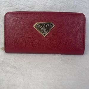 Baby Phat Wallet Womens One Size Red Zip Around Checkbook Cat Logo Faux Leather